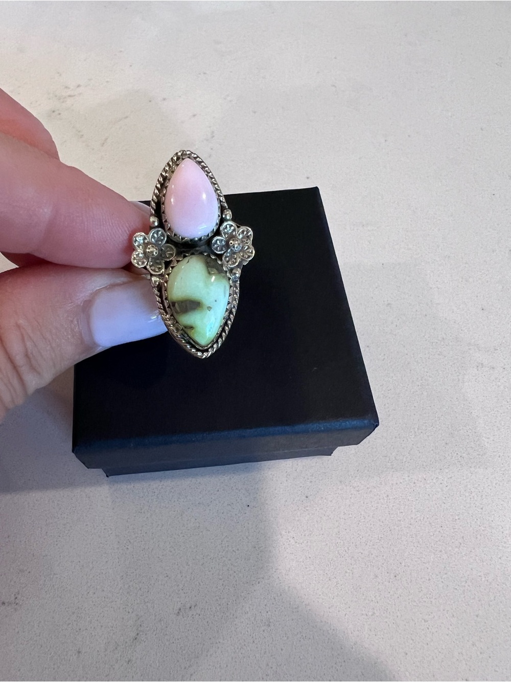 Palomino & Pink Conch Sterling Silver Adjustable Ring - NWOT